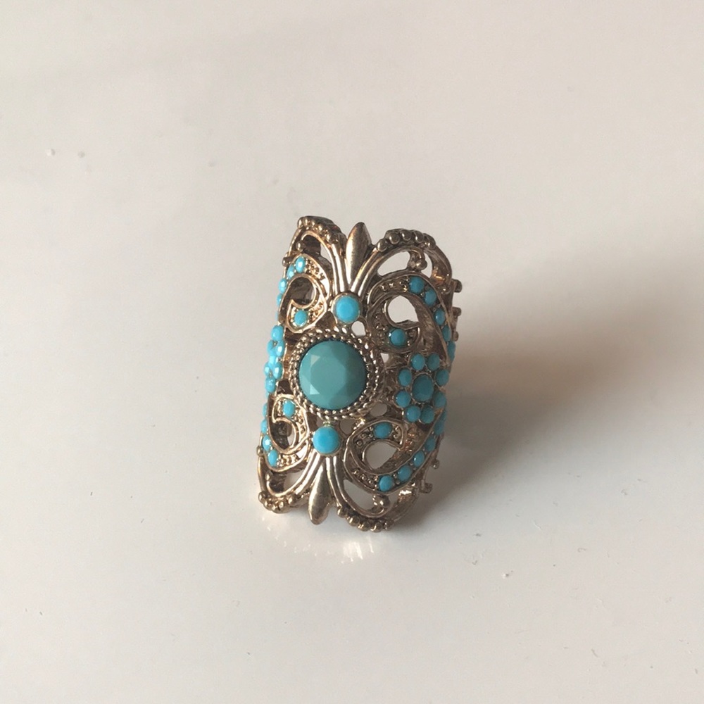 Gold and turquoise costume jewelry ring